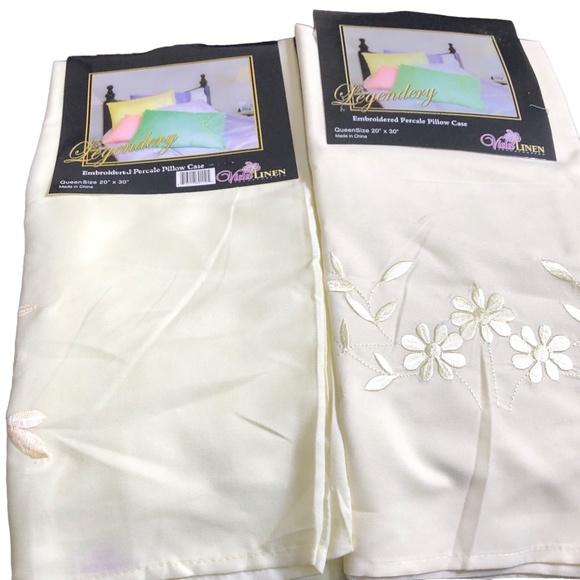 Legendery Pillow Cases Queen Size 20” x 30” Yellow Floral Embroidery - Picture 7 of 12